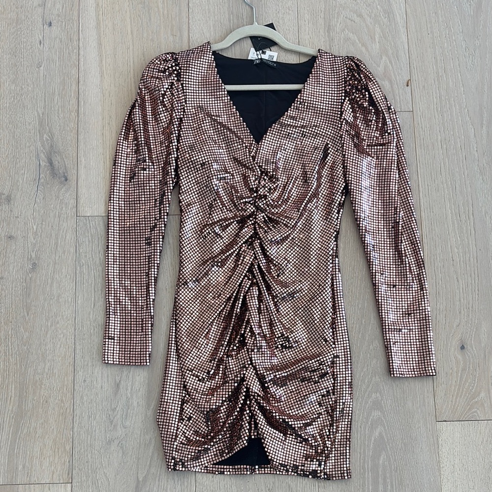 Zara Bronze Sequin Long Sleeve Dress